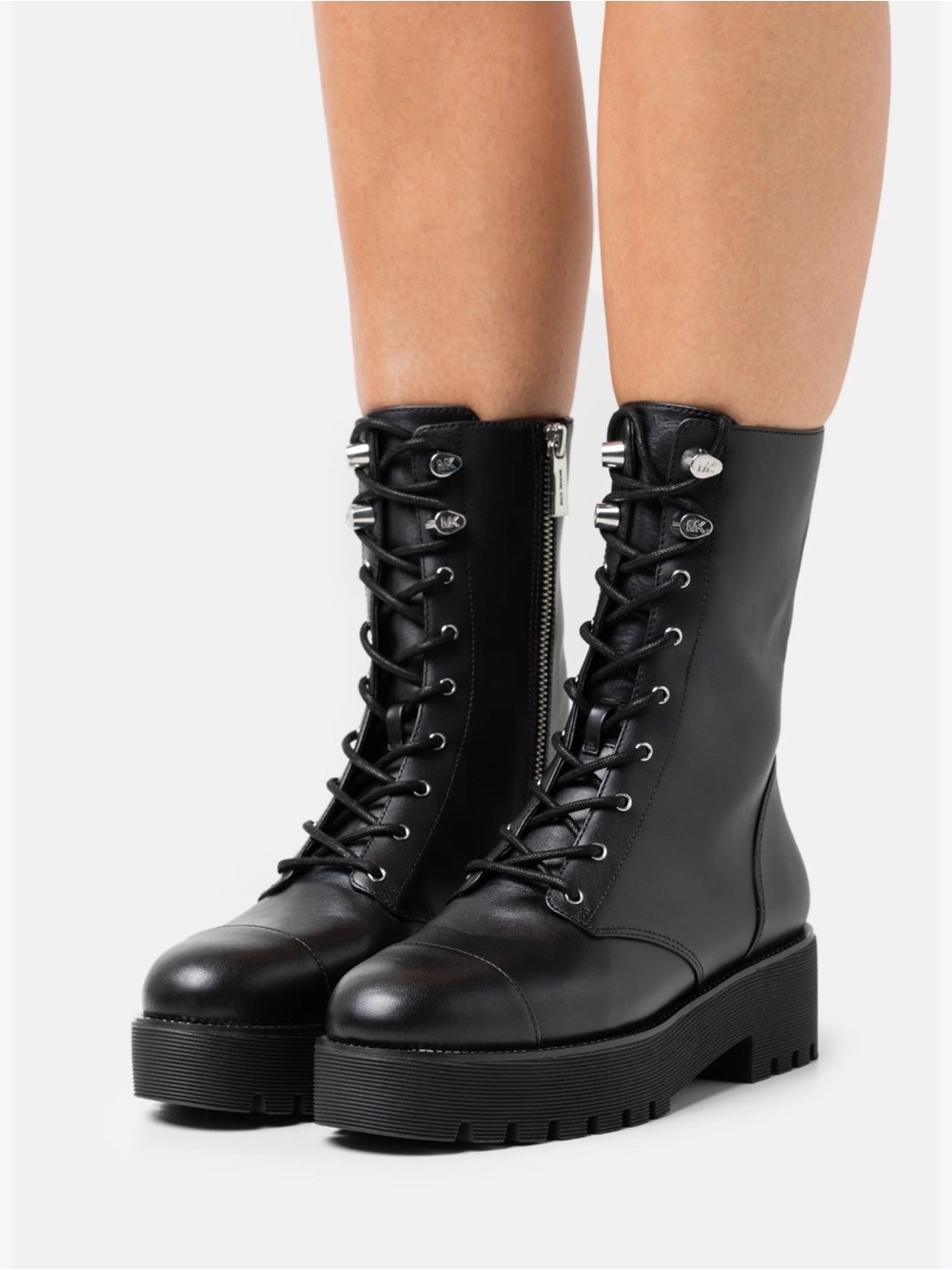 Michael Kors Black Lace-Up Platform Combat Boots